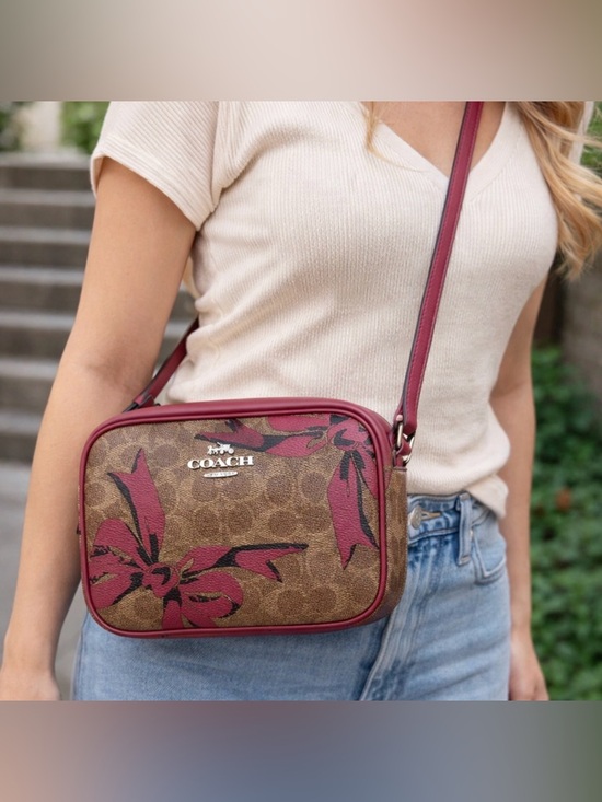 Coach Handbags - Coach Floral Pink and Tan Crossbody Bag